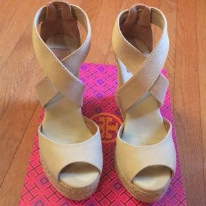 Nude Peep-Toe Cork Wedges